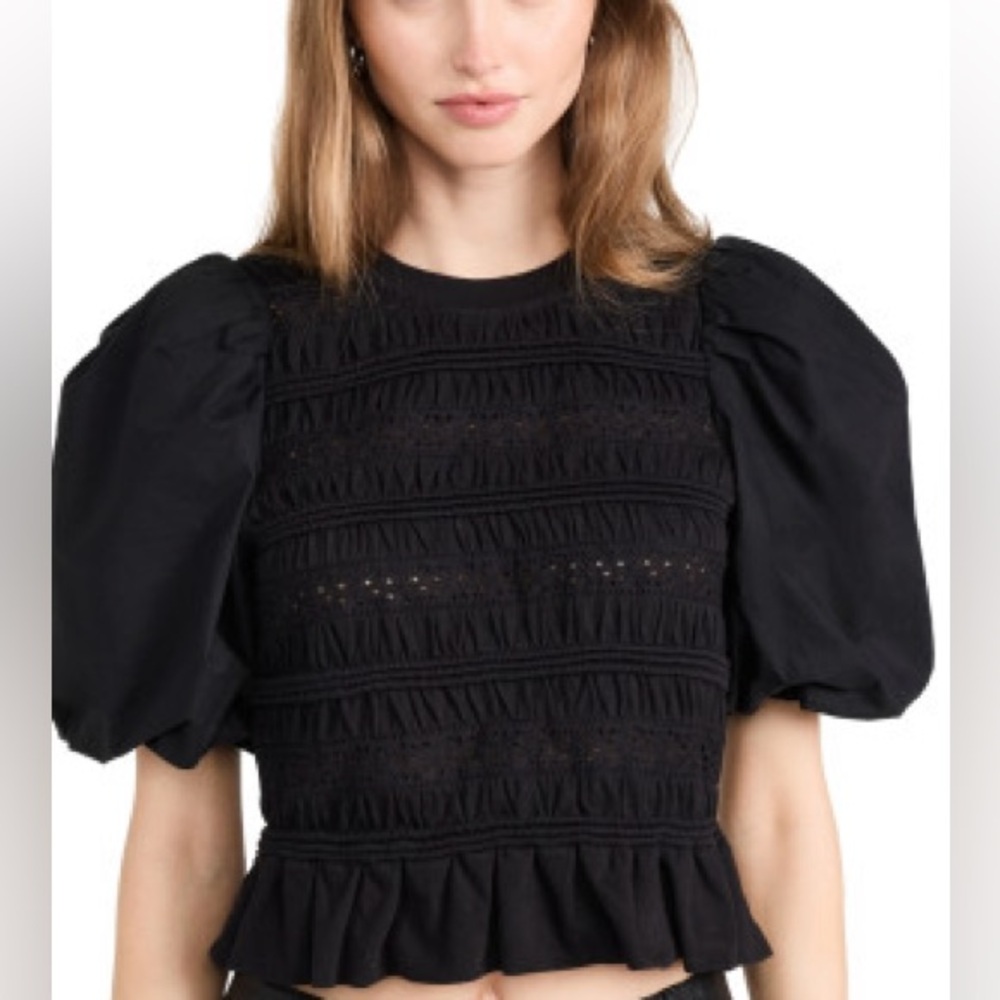 Sea Rita Jersey Puff Sleeve Top Black
